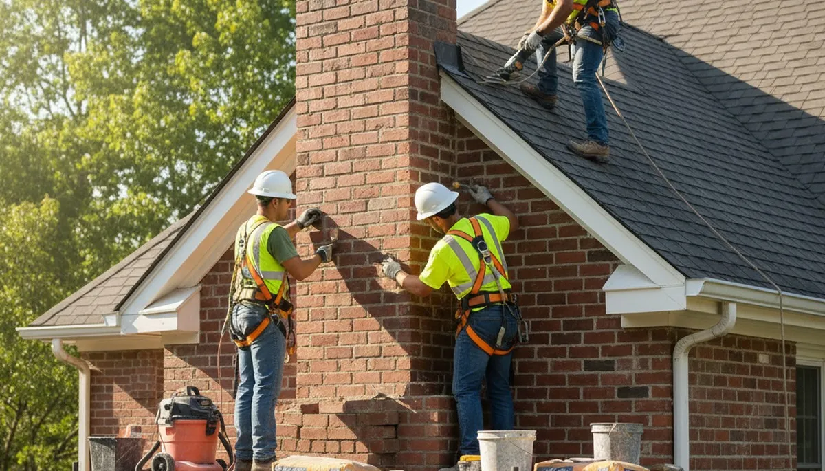 Aurora, CO chimney repair by FX Remodeling & Exteriors fixing brick mortar and flashing damage